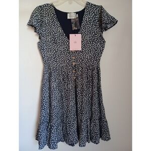 HELLO MOLLY Loving By Proxy Dress Womens Navy White Print Us 4‎ NWT